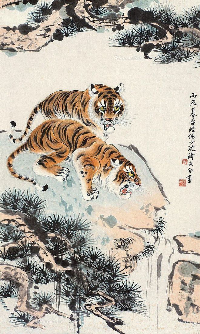 圖：陸儼少、沈綺文合畫《雙虎圖》